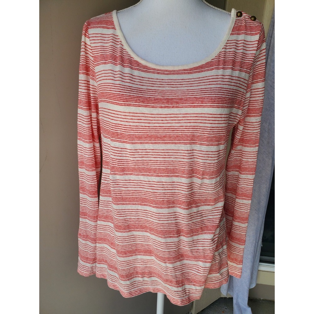 Banana Republic Linen Blend Top Womens Medium White Red Vertical Stripe